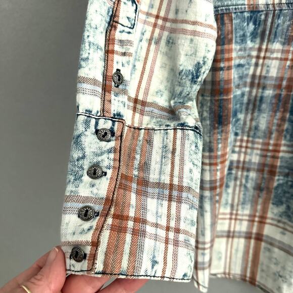 Soft Surroundings 100% Cotton Plaid Long Tunic Top with Pockets Blue & Orange XL - Picture 9 of 13